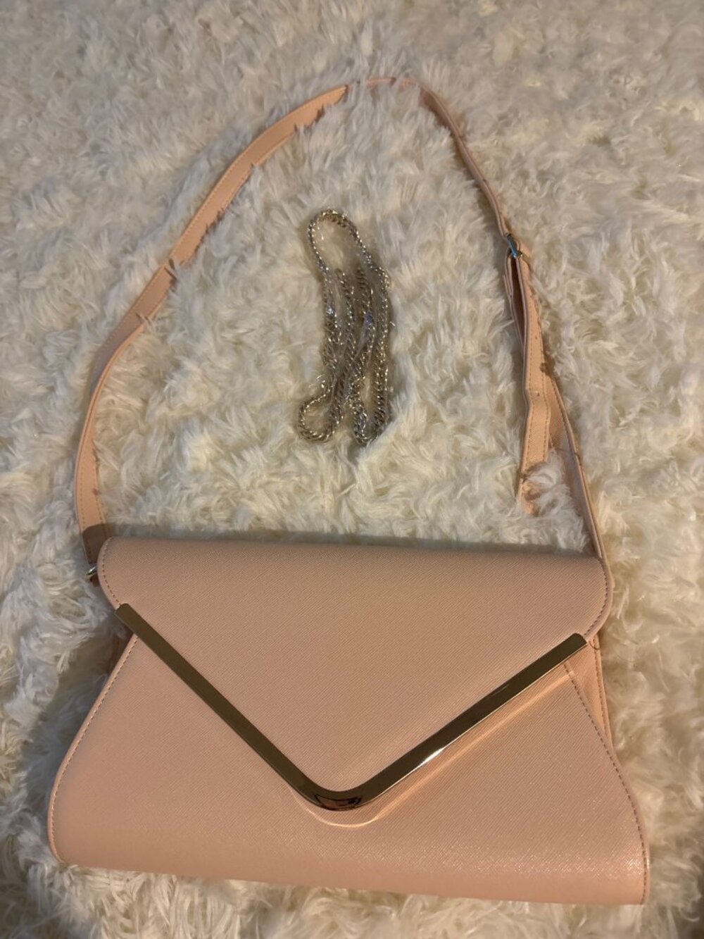 Lacuttura New York Blush Pink Envelope Clutch Crossbody Purse Gold Hardware - Picture 2 of 16